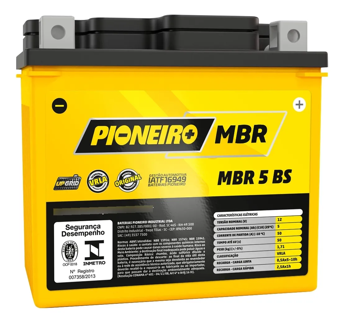 Bateria Moto Pioneiro Mbr 5 Bs 12v 5ah