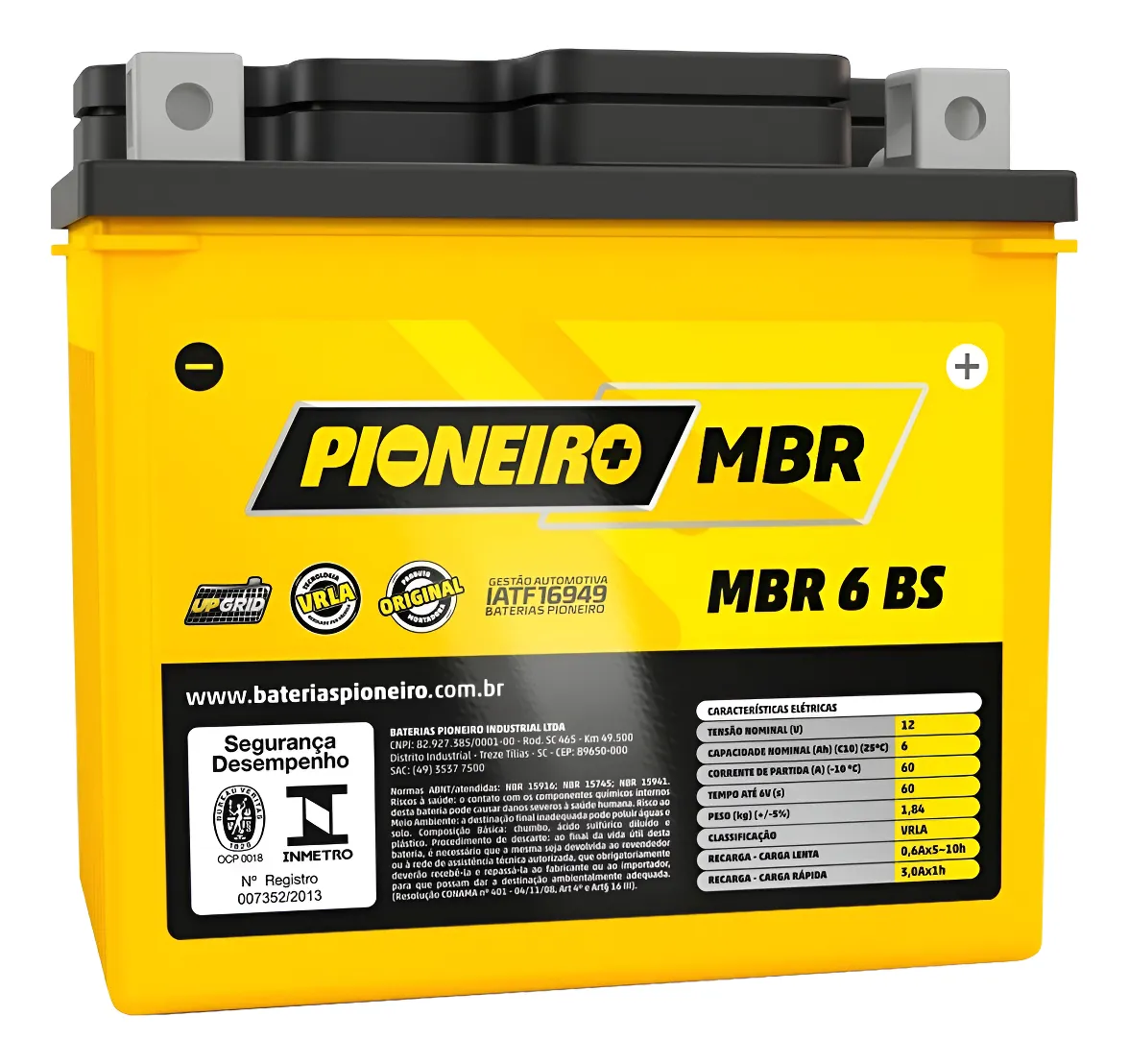 Bateria Moto Agm/vrla Pioneiro Mbr 6 Bs 12v 6ah